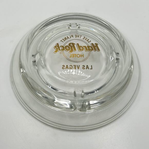 Vintage Hard Rock Hotel Las Vegas Opening Day Clear Ashtray Gold Save The Planet - Picture 3 of 3
